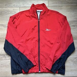 Vintage 90s Reebok Windbreaker Jacket Red Black Color Block Size L Full Zip